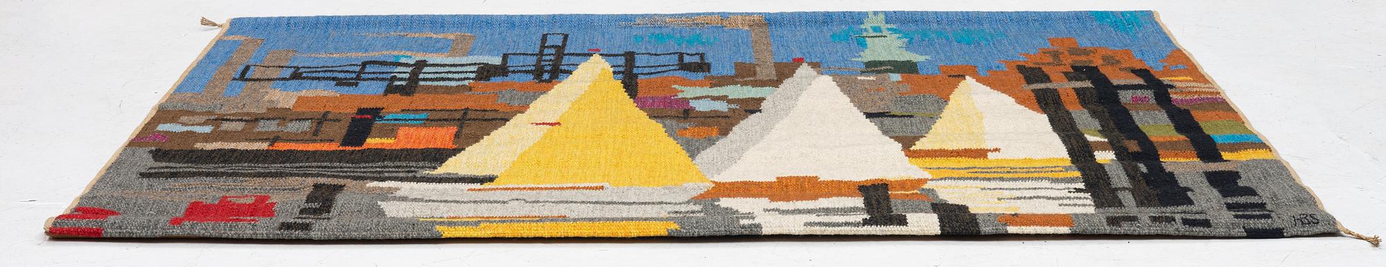 Heiko Becker-Sassenhof, väggtextil, Signerad. "I hamn" , rölakan, Gammelstads Handväferi. 130 x 200 cm.