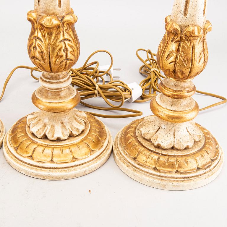 Four mid 20th century wood table lamps by Paoletti, Firenze Italy.