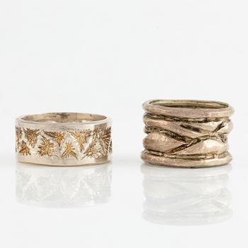 Lars Arby, six rings, silver, Gothenburg approx. 1966 and 1976.