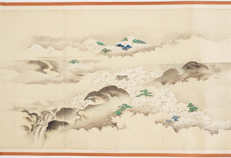 A Japanese Makimomo, ink and colour on paper, Meiji (1868-1912).