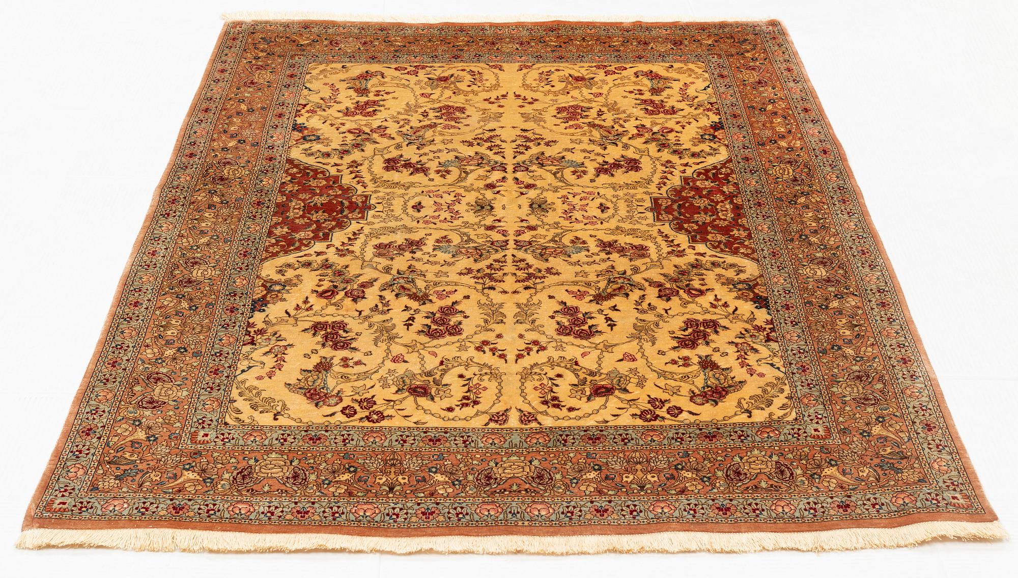 Matta, Old, silk Ghom, ca 188 x 130 cm.
