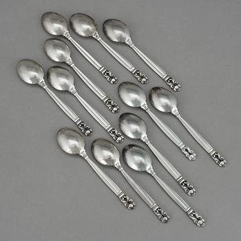 MOCKASKEDAR, 12 st, silver, "Konge/Acorn", Johan Rohde, Georg Jensen, efter 1945. Vikt 138 g.