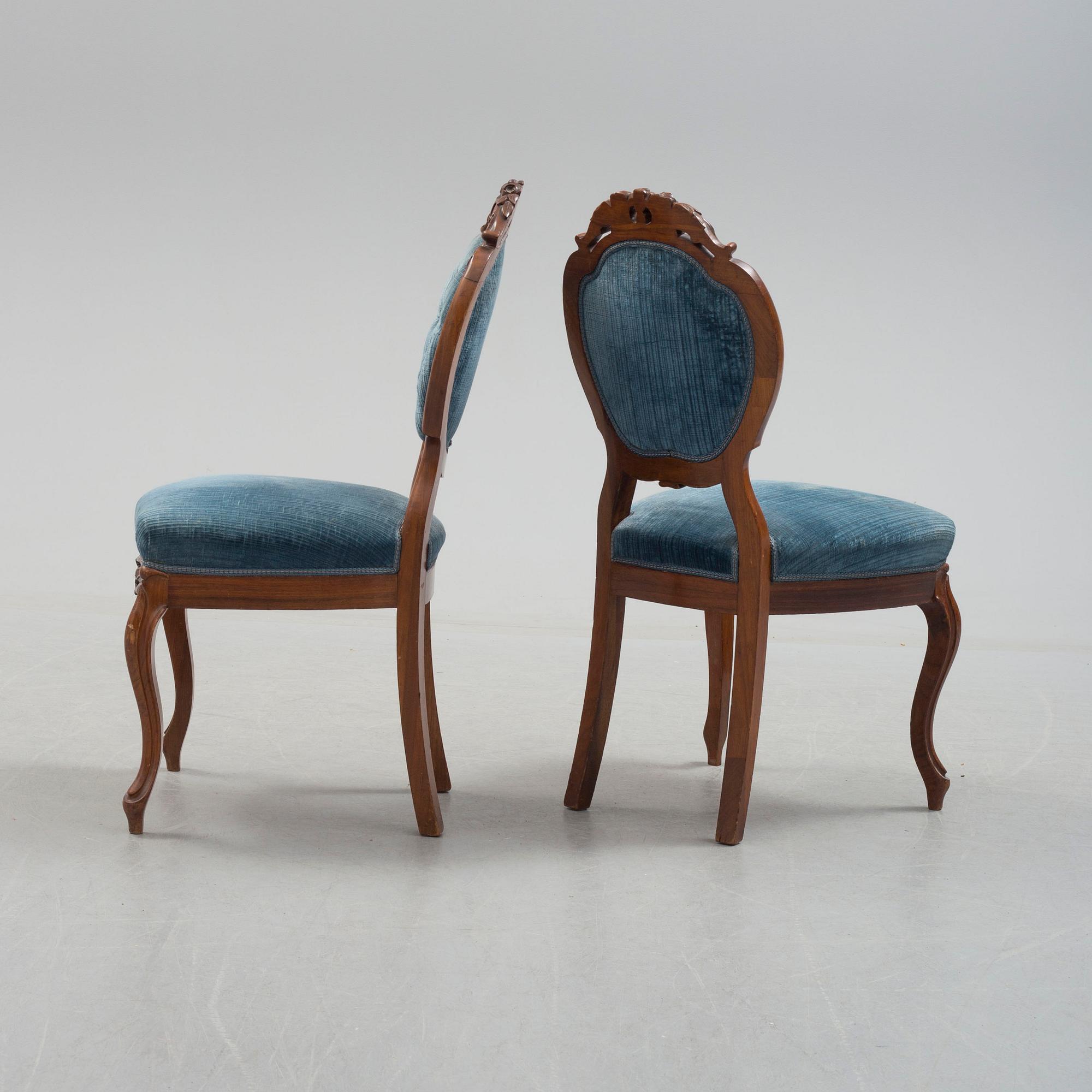 Six late 19th century walnut chairs.