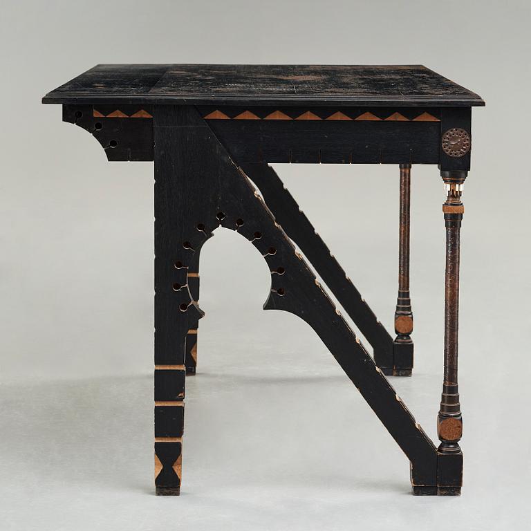 Carlo Bugatti, attributed to, an ebonized wood and walnut desk, Turin, Italy ca 1900.