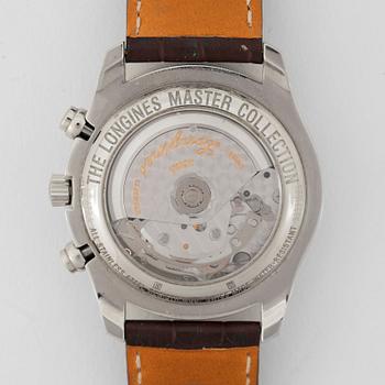 Longines - Master Collection Chronograph Moonphase. Automatic. Steel / leather strap. 40mm.