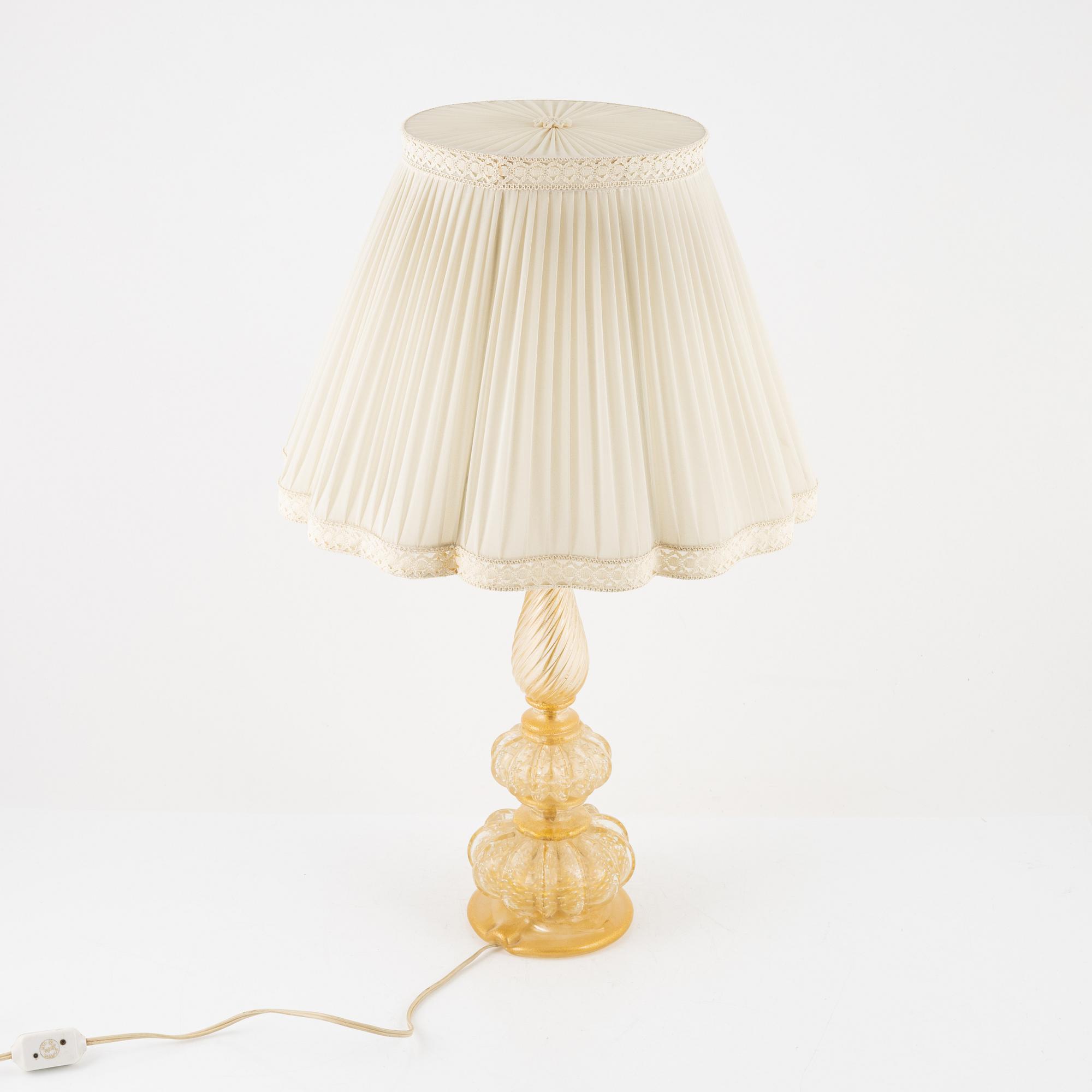 Table lamp, glass, possibly Barovier & Toso, Murano, Italy.