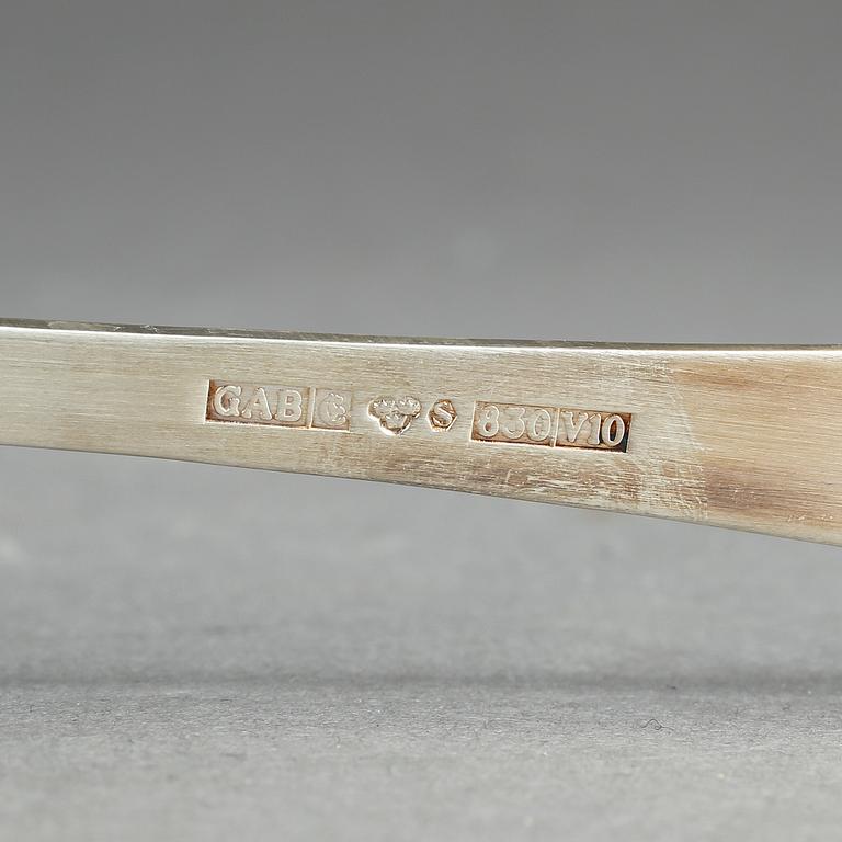 MATBESTICK, silver, 36 delar "Rosenholm", GAB, 1996, vikt ca 945 gram exkl. knivar med stålblad.