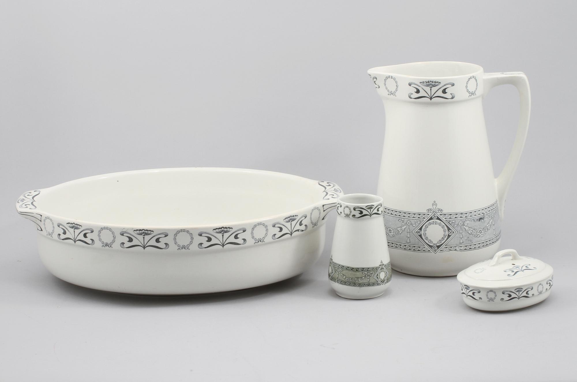 TVÄTTSERVIS, 4 delar, flintgods, "Napoleon", Gustafsberg, 1900-talets början.