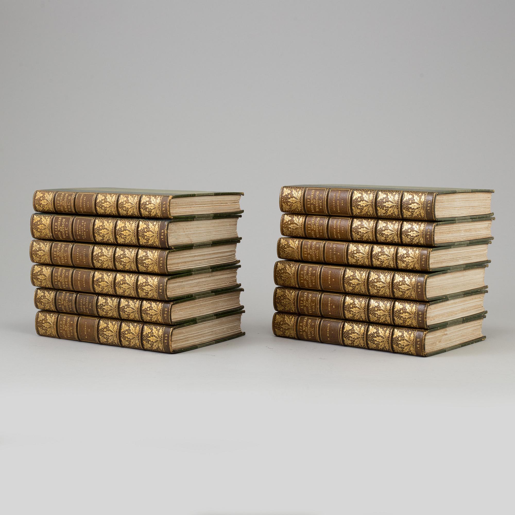 A set of 12 books,  "Life and works of Tennyson", Alfred Lord Tennyson a Memoir by his son. 1898-1899.