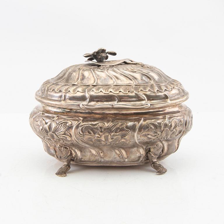 Sugar box, silver, Rococo, mid-18th century.