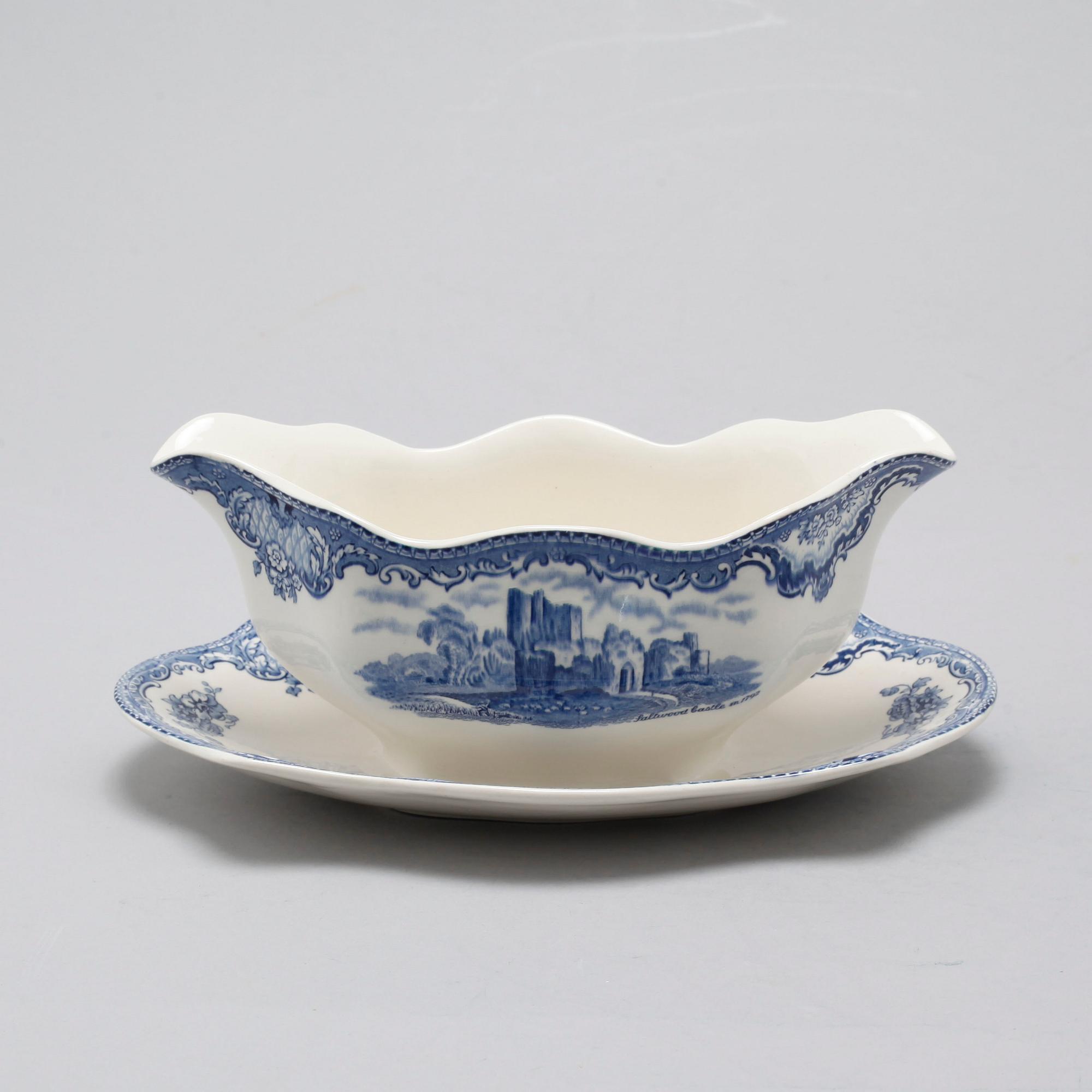 64 pieces of earthenware tableware, model "Old Britain Castles" by Johnson Bros, England, first half of the 20th century.