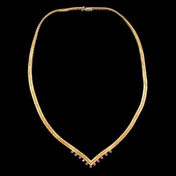 COLLIER, 18k guld med rosa stenar. Tot ca 33 gr.