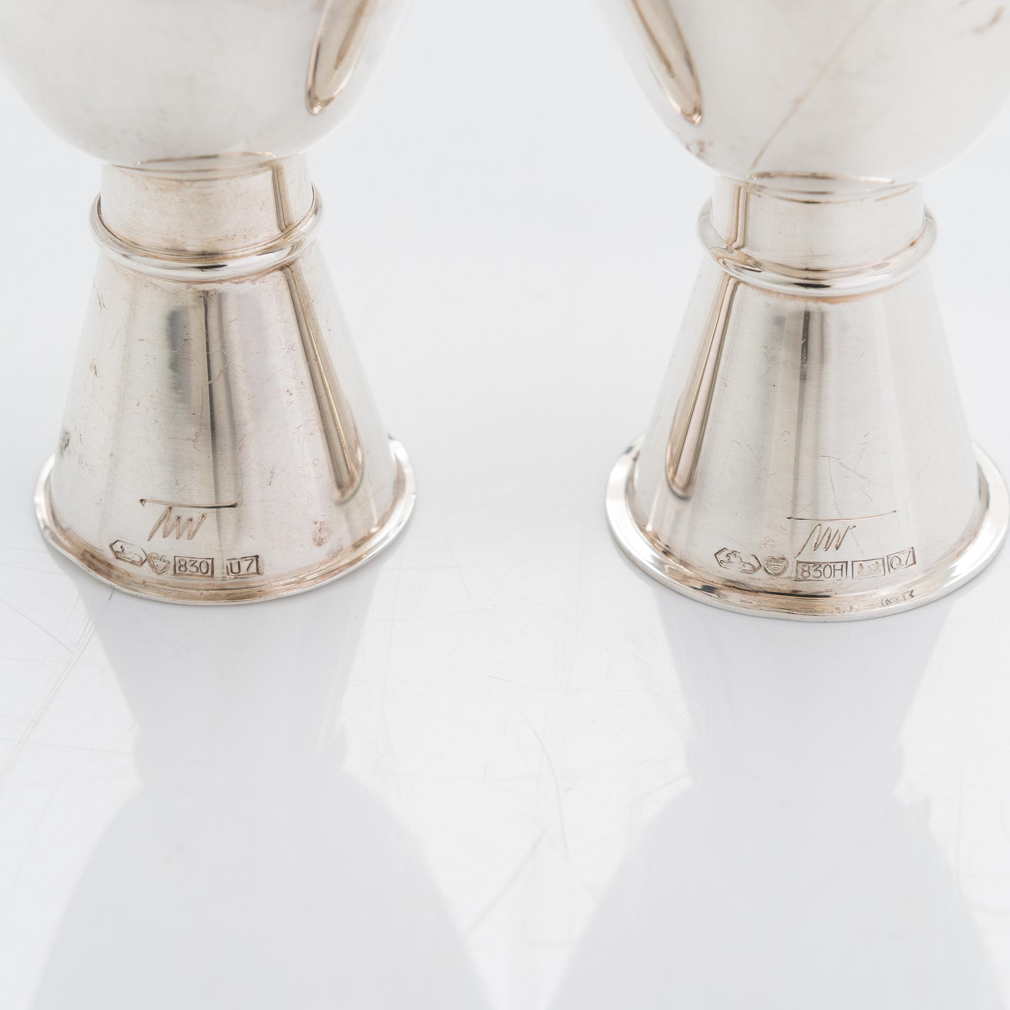 Tapio Wirkkala, pikareita, 6 kpl, hopeaa, TW 329, Kultakeskus, Hämeenlinna 1960-70-luku.