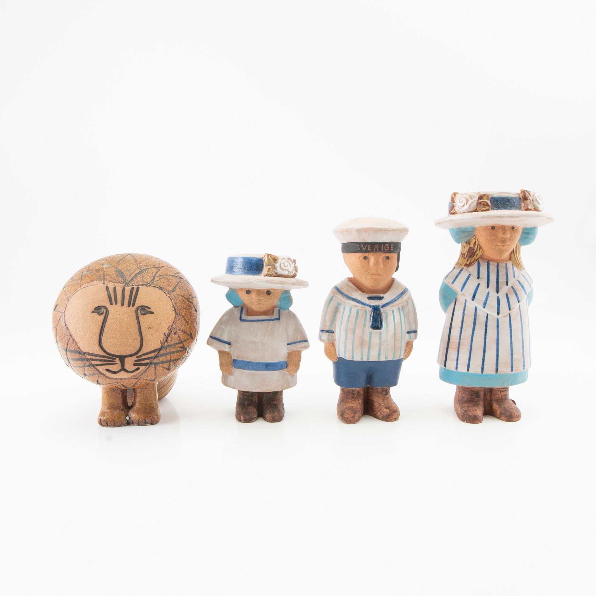 Lisa Larson, figurines 4 pcs Gustavsberg glazed stoneware.