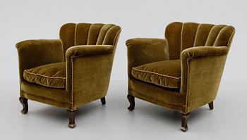 FÅTÖLJER, 1 par, 1940-tal.