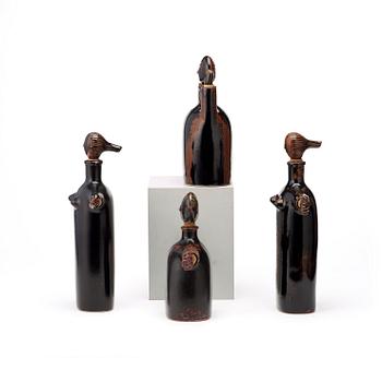 Stig Lindberg, a set of four stoneware bottles, Gustavsberg studio 1972-76.