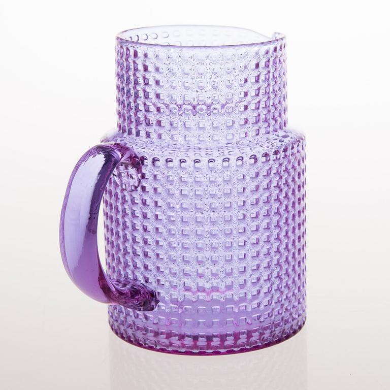 KAJ FRANCK, A 'Ruuturitari' glass pitcher and a set of five drinking glasses, Nuutajärvi 1960s-1970s.