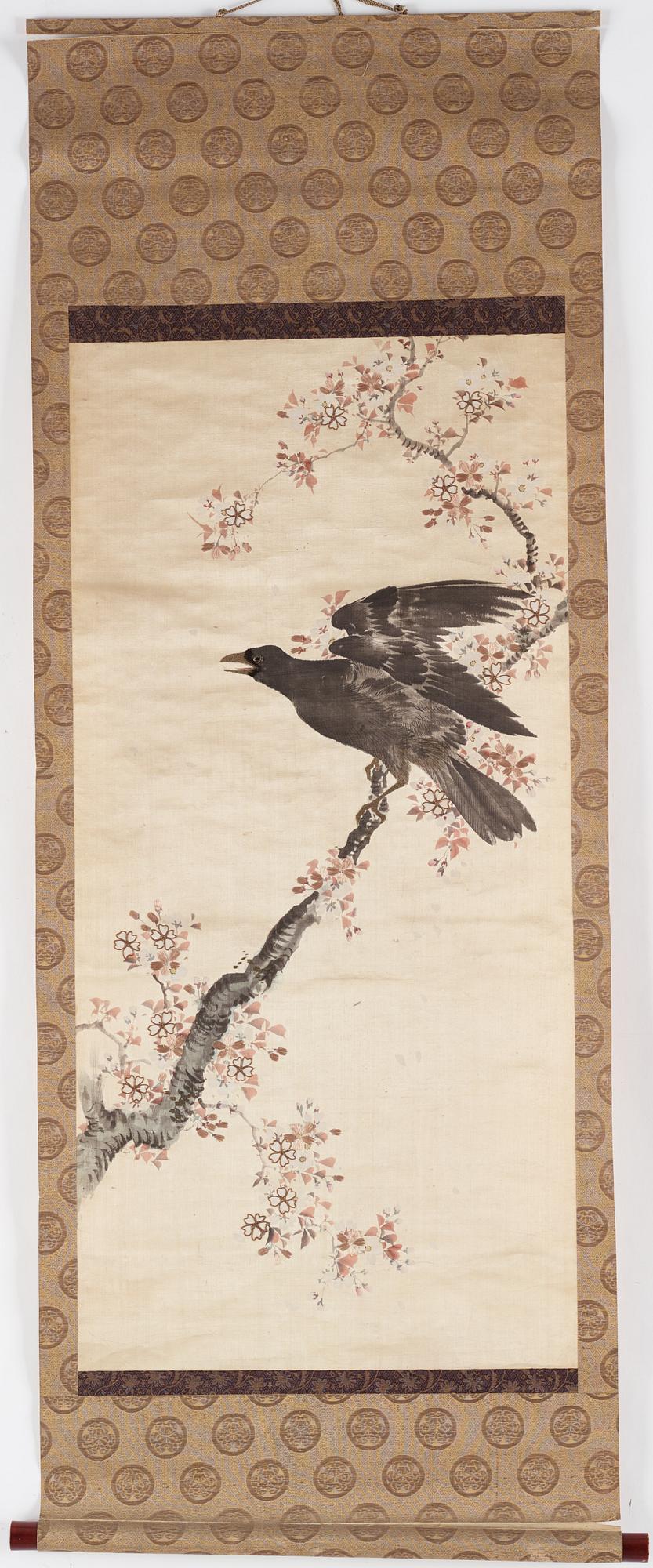 RULLMÅLNINGAR, två stycken, tusch och färg på papper och siden. Kina samt Japan, 1900-tal.