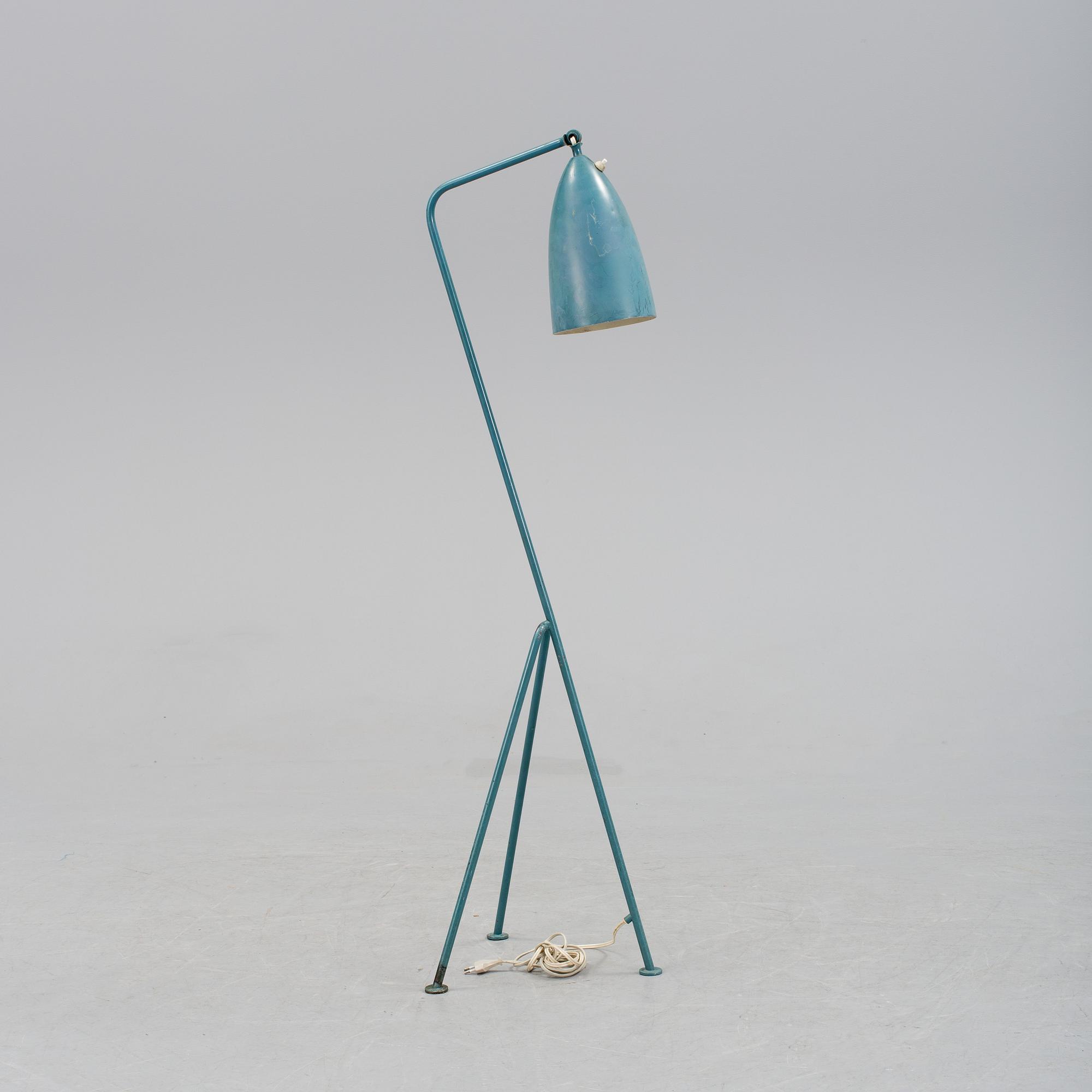 A Greta Magnusson Grossman blue lacquered 'Grasshopper'/G-33 floorlamp, Bergboms Sweden 1950's.