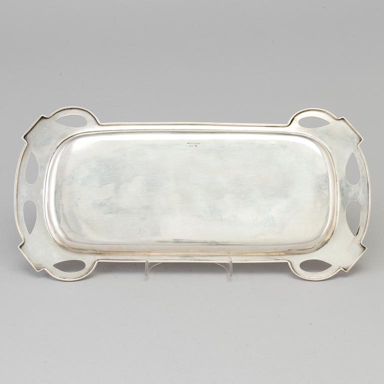 A German Art Nouveau silver serving tray, maker's mark Carl Frey & Sohne, Breslau c. 1920.