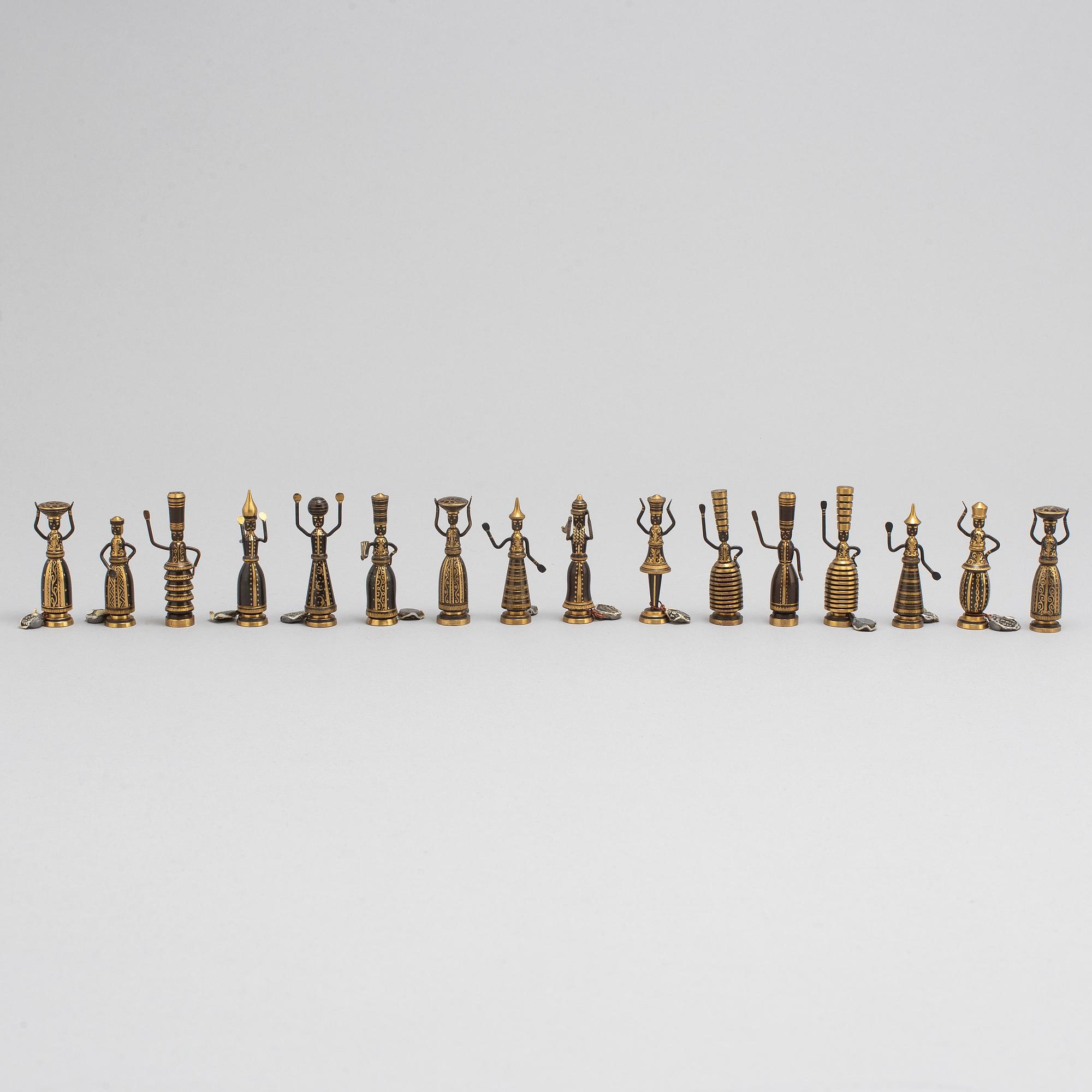 HANS TEPPICH, a set of 16 chess pieces/ biblical miniatures, Israel, 1950's-60's.