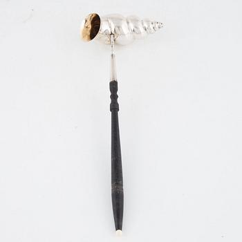 An 18/19th century parcel-gilt silver ladle, mark WF (possibly William Fountain, London).