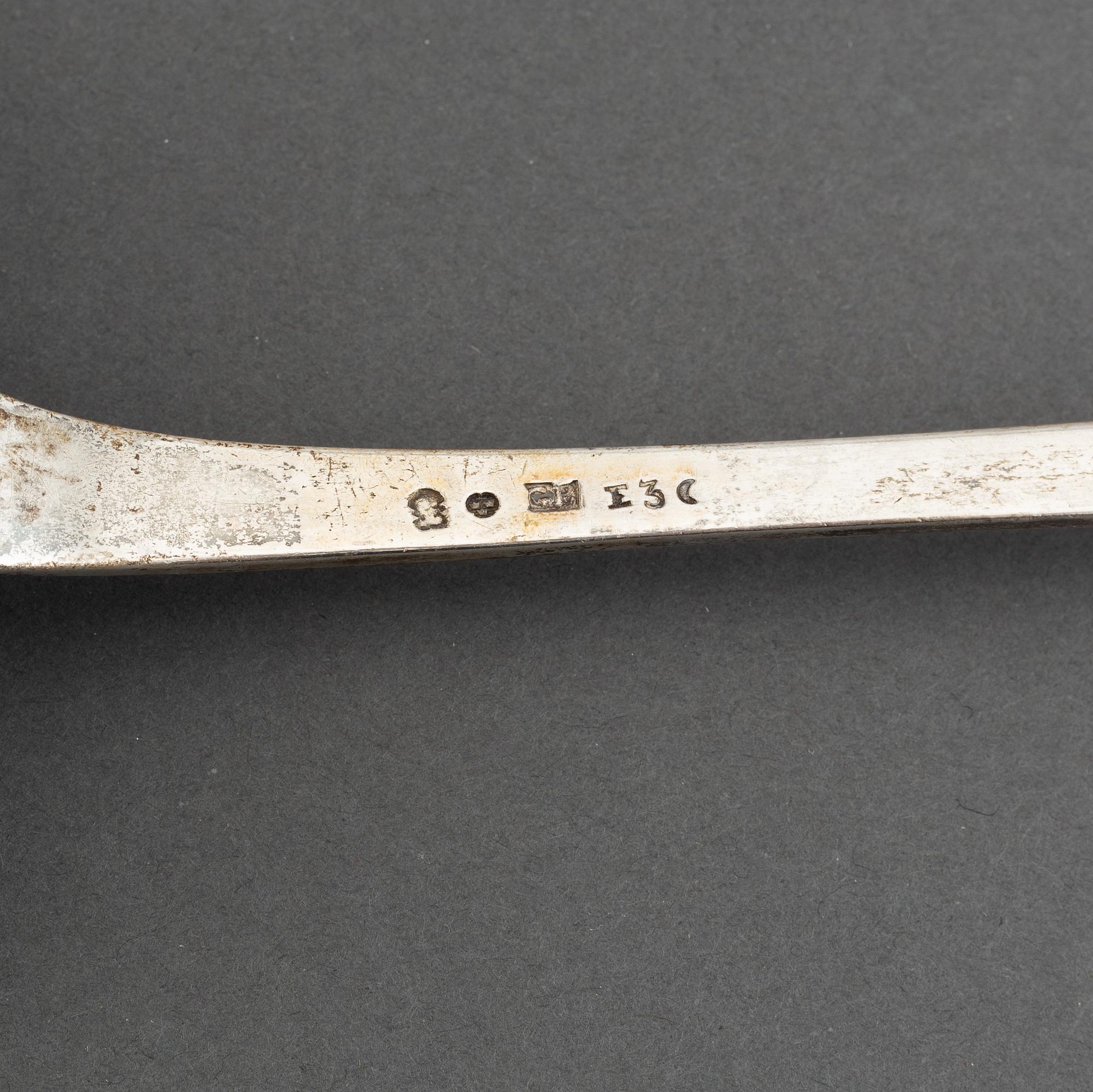 A Swedish 19th century silver soupe-laddle, marked Gustaf Bergendorff, Karlskrona 1811.