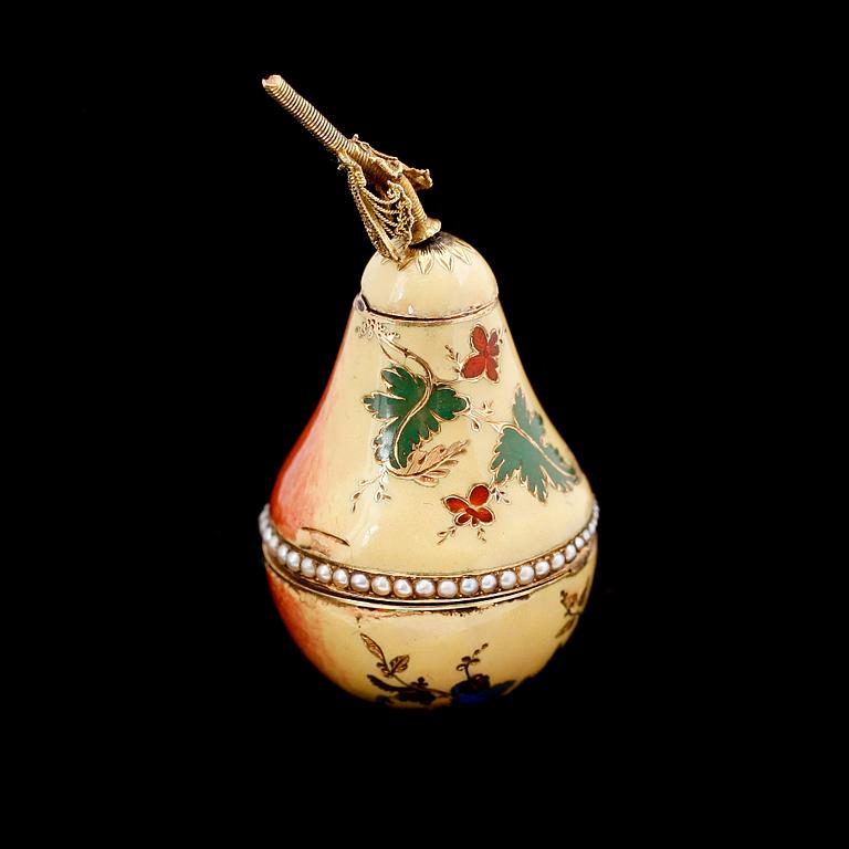 SPINDELUR/DOSA, 18K guld och emalj, 1800-tal.