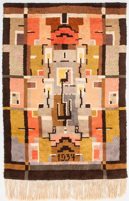 Laila Karttunen, rya, modell för Wetterhoff, daterad 1934. Ca 185x130 cm.