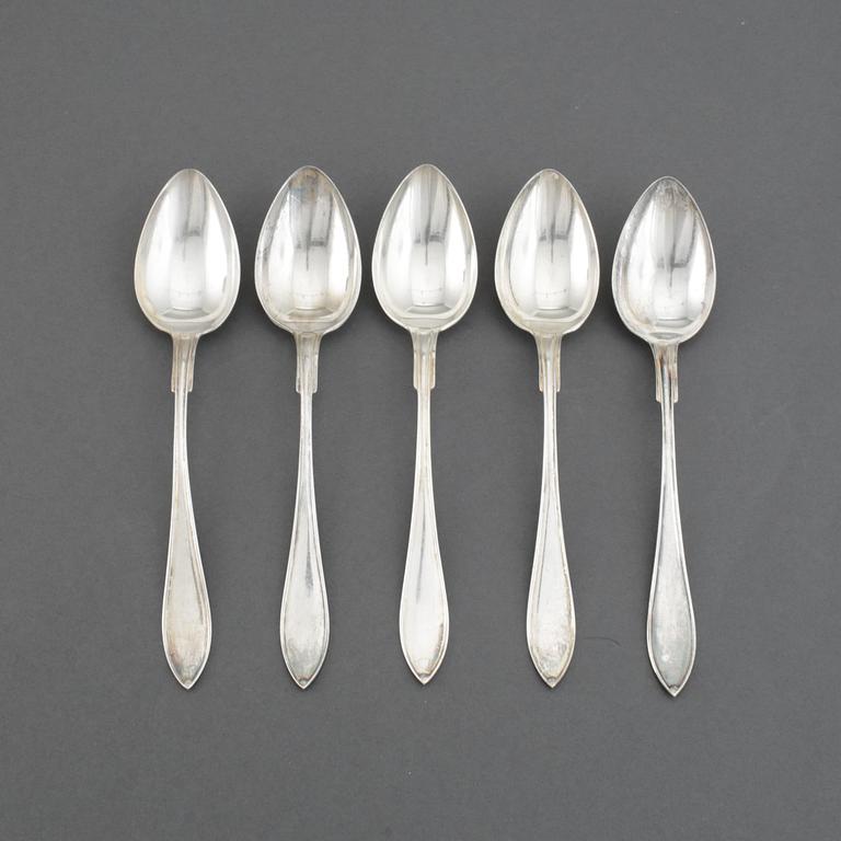 Nine Swedish silver spoons, football memorabilia, 1947-1948 and five spoons, maker's mark CG Hallberg, Stockholm, 1947.