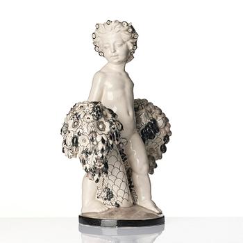 Bertold Löffler, a ceramic sculpture of a putto with cornucopia, model 156, Wiener Keramik, Vienna, Austria, 1908- 1912.
