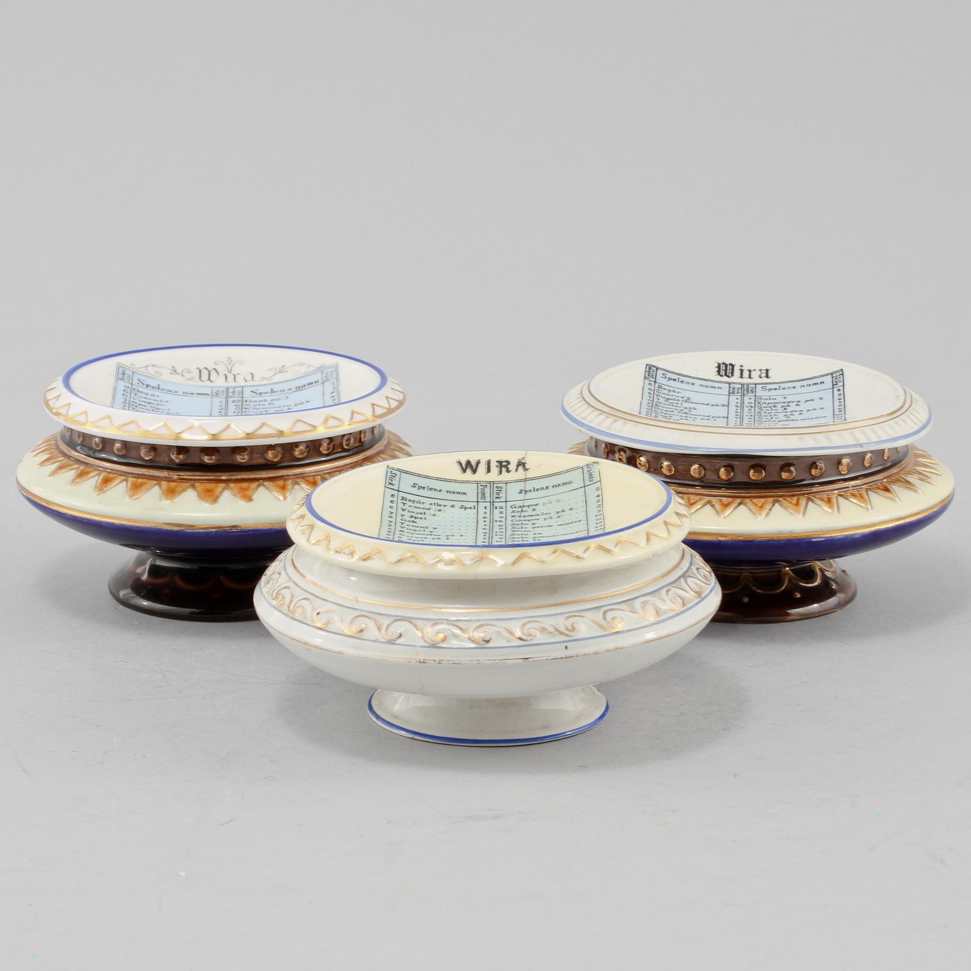 SPELUTENSILIER, 3 st, majolika, Rörstrand, 1800-talets slut.