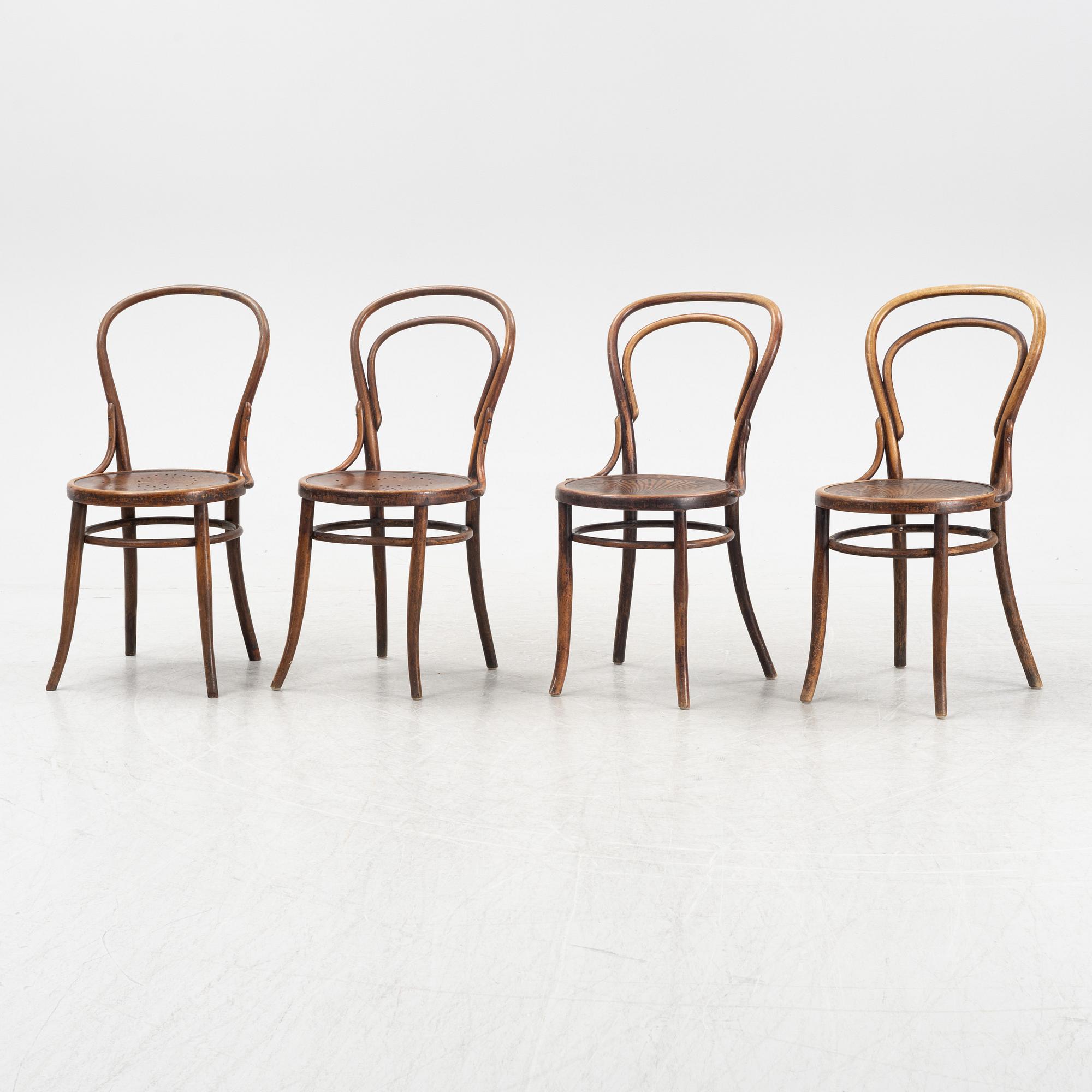 Cafestolar, fyra stycken, Josef Hoffmann samt Jacob & Josef Kohn, omkring år 1900.