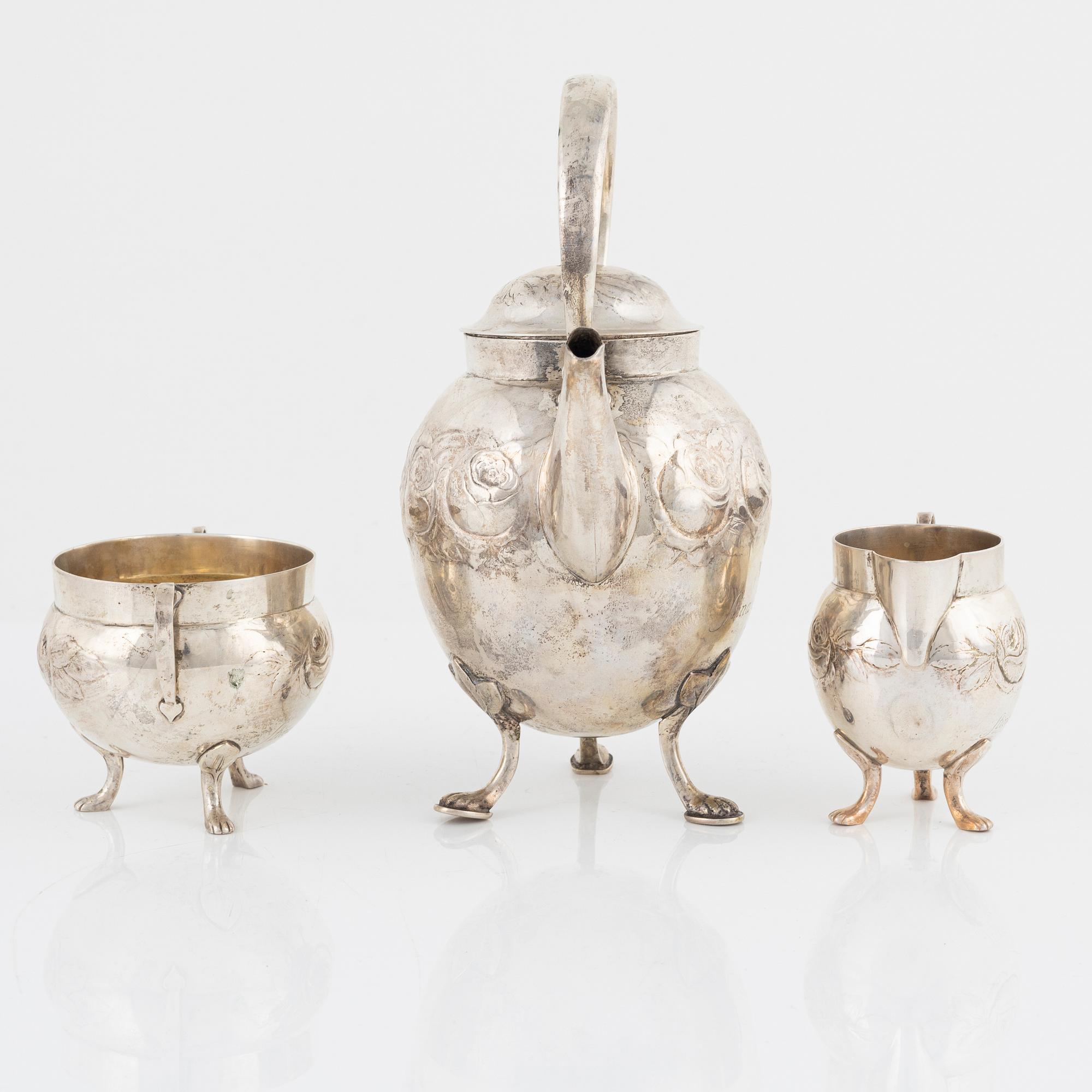 Kaffeservis, 3 delar, silver, GAB, Stockholm, 1909.