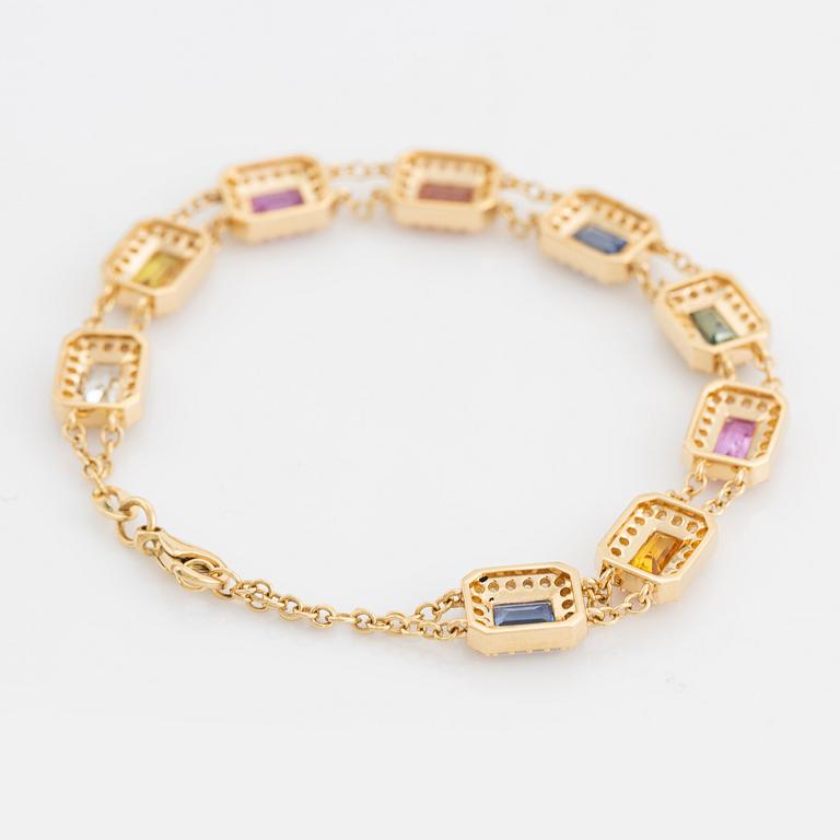 Multi coloured sapphire and brilliant cut diamond bracelet.