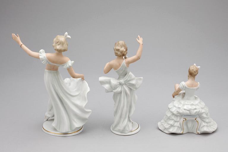 FIGURINER, 3 st, porslin, Wallendorf, 1900-talets mitt.