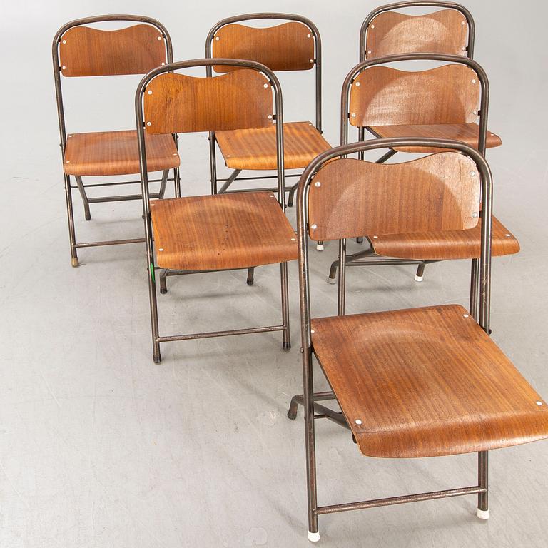 A set of six Danish mid 1900s folding chairs.