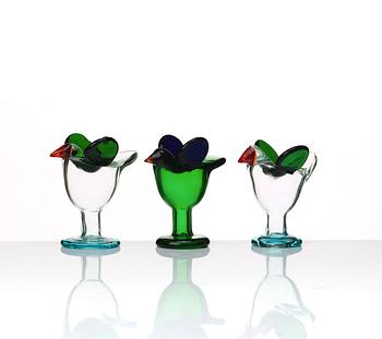 Oiva Toikka, skulpturer, 3 st "Sieppo / Flugsnappare", Nuutajärvi Notsjö, Finland.