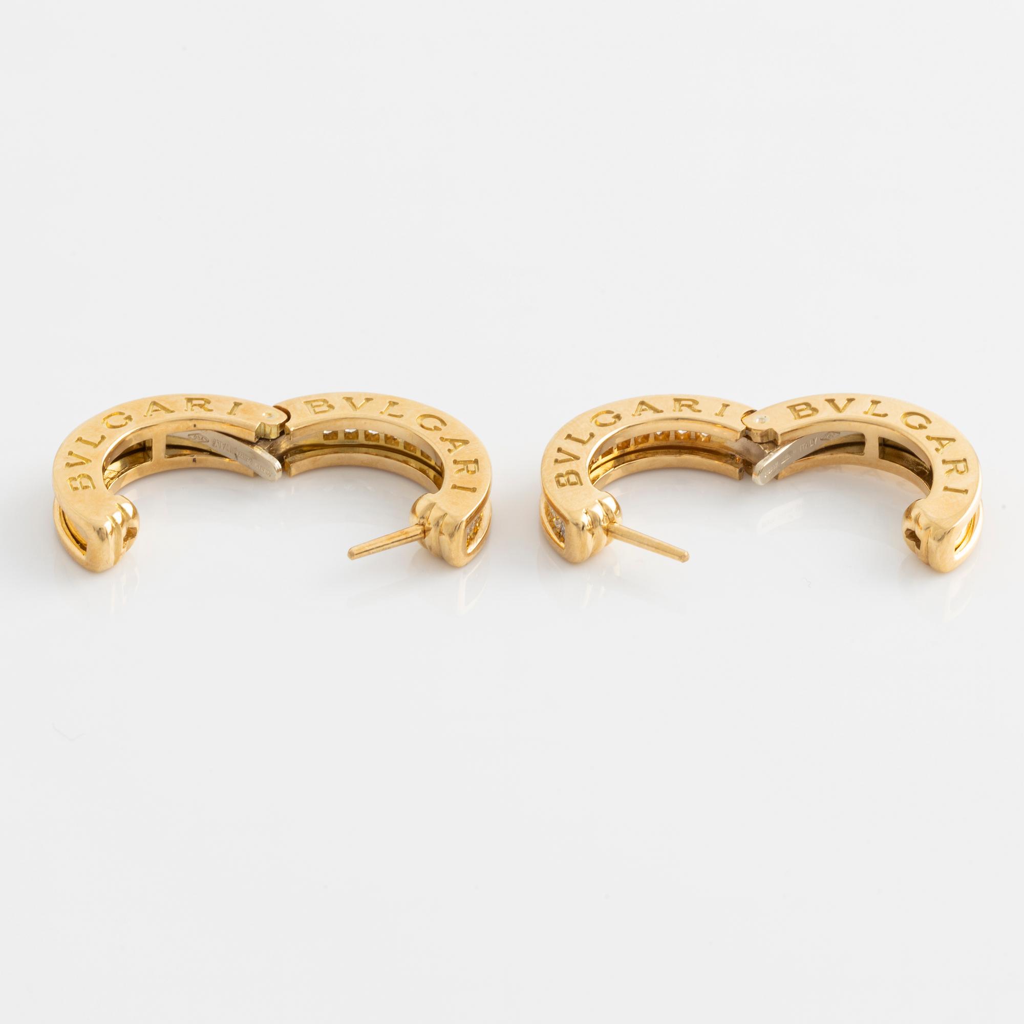 Bulgari a pair of earrings "B.zero 1" in 18K gold with round brilliant-cut diamonds.