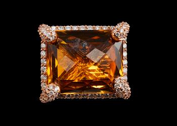463. SORMUS, Briljanttihiottuja timantteja n. 1.16 ct. Sitriini n. 20 ct. Paino 13 g.