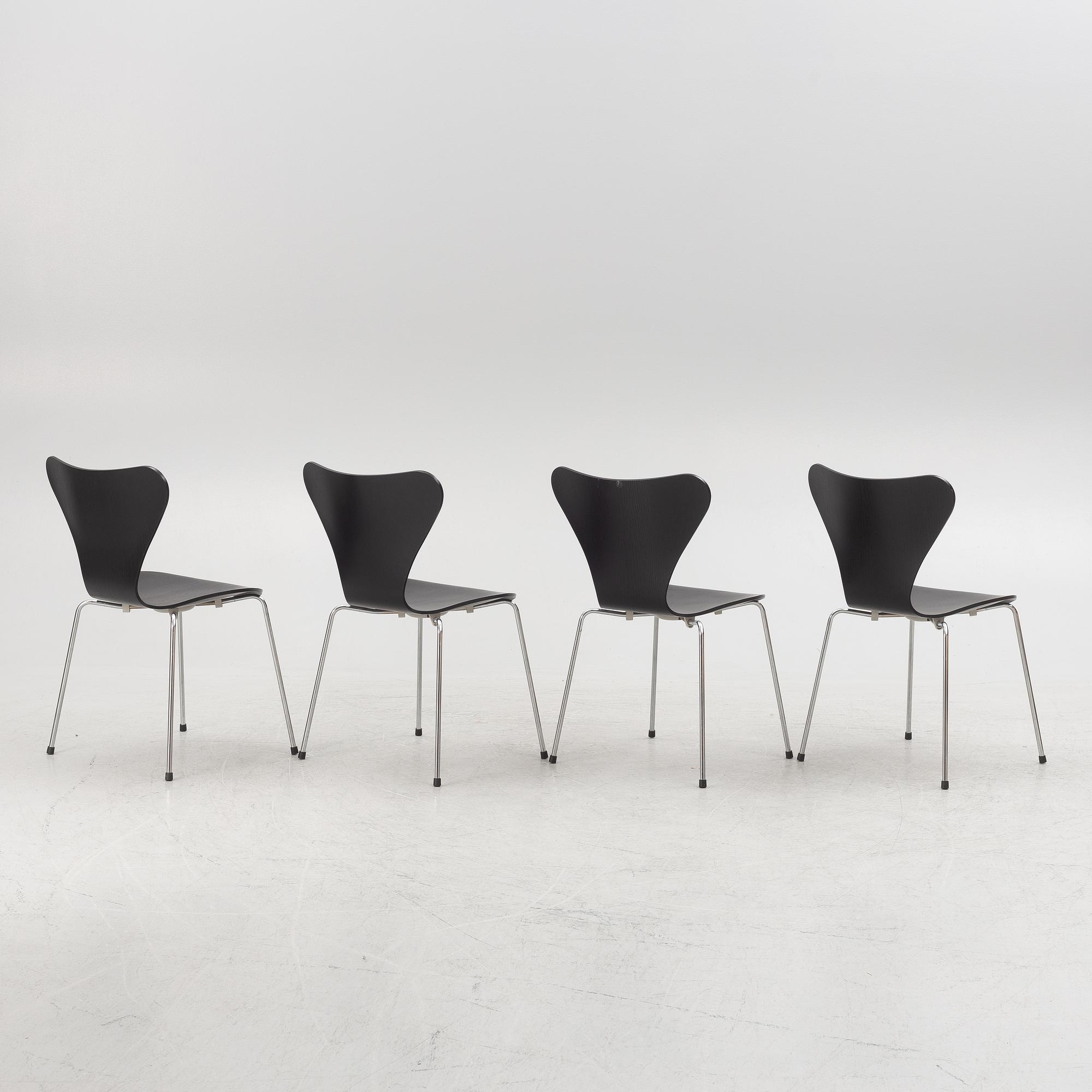 Arne Jacobsen, four "Seven" chairs, Firtz Hansen, Denmark, 2005.