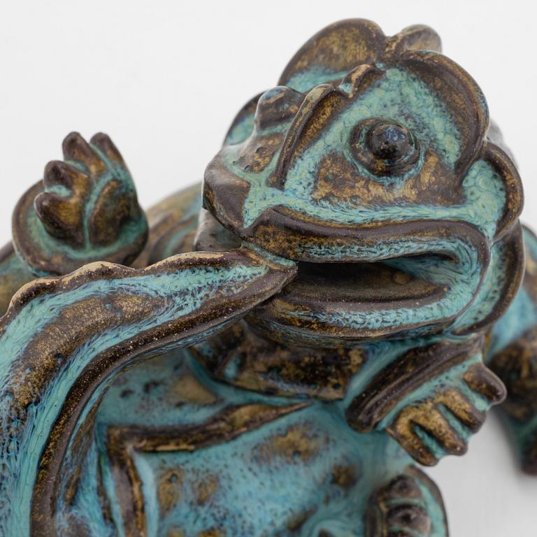 Wilhelm Kåge, a 'Farsta' stoneware sculpture of a dragon puppy, Gustavsberg studio, Sweden 1950s.