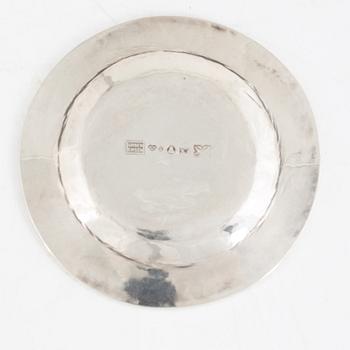 Tea strainer with bowl, sterling silver, Georg Jensen, Copenhagen 1933-1944+tray, silver, Jörgen Jensen, Stockholm 1924.