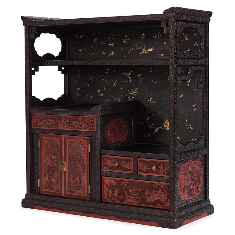 A lacquer display cabinet, late 19th Century.