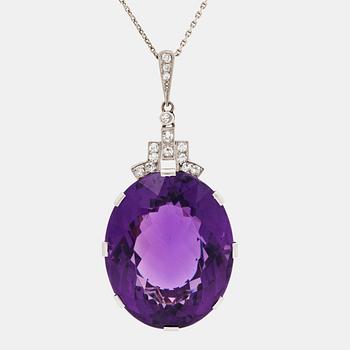 693. A circa 36.50 ct amethyst and single cut diamond pendant and chain. Total carat weight of diamonds circa 0.20ct.