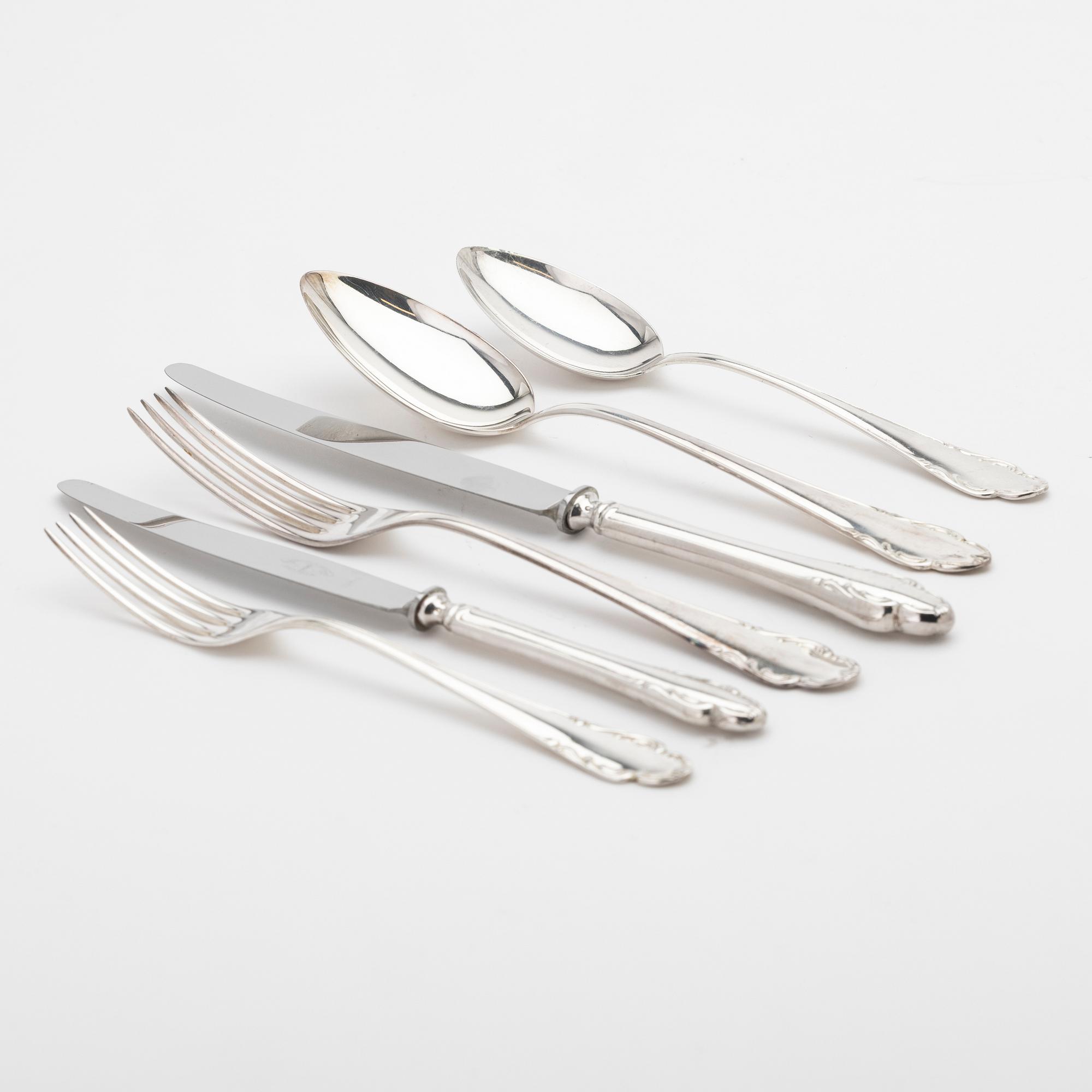 Cutlery, 72 pieces, silver, Haga, JLH, Stockholm, 1951–1956.