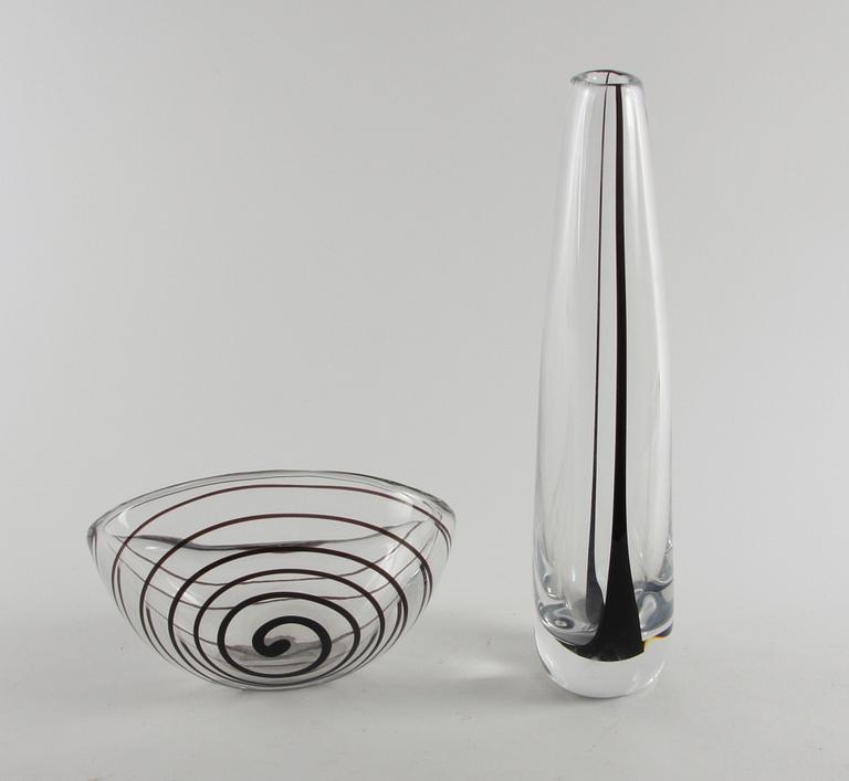 VAS och SKÅL, glas, Vicke Lindstrand, Kosta, sign.