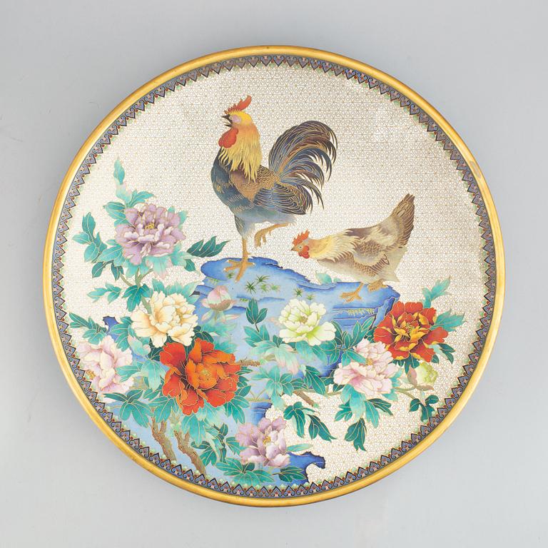 A large Chinese cloisonne dish, 20th century.