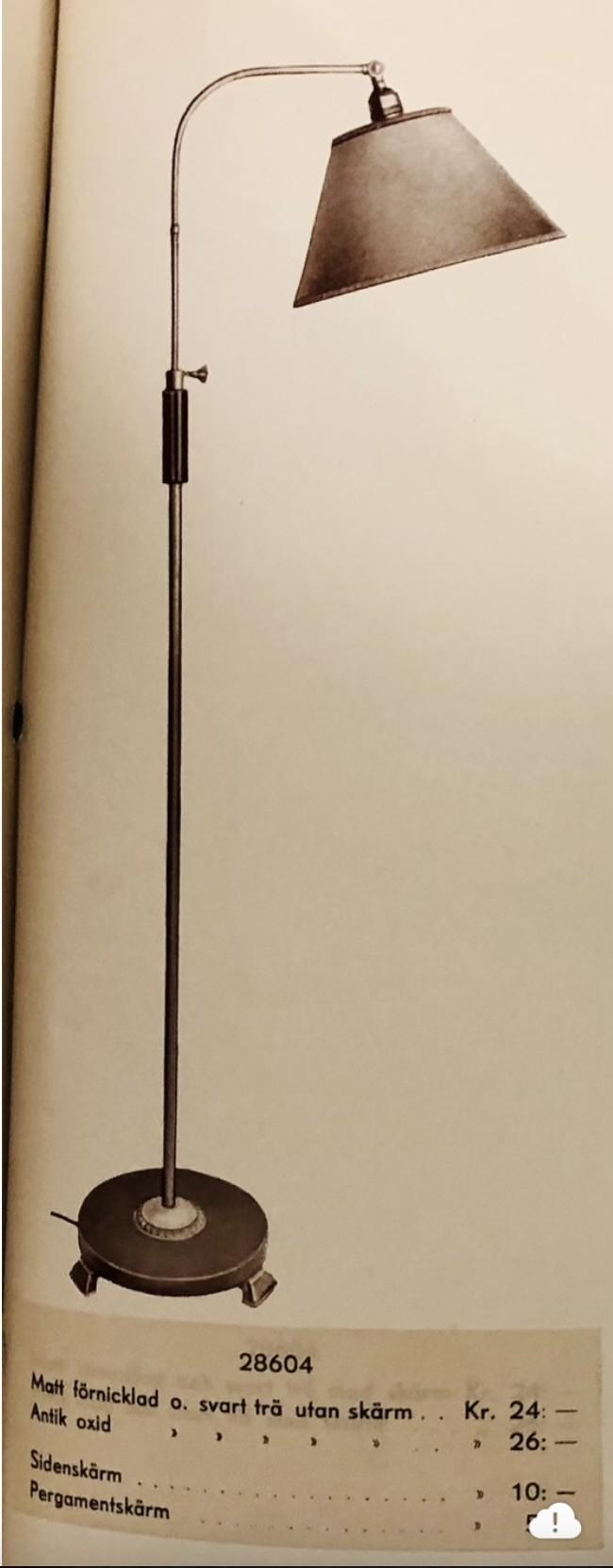 Erik Tidstrand, golvlampa, modell "28604", Nordiska Kompaniet, 1930-tal.