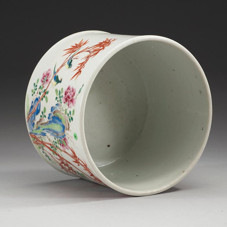 A large famille rose scroll/brush pot, Qing dynasty.